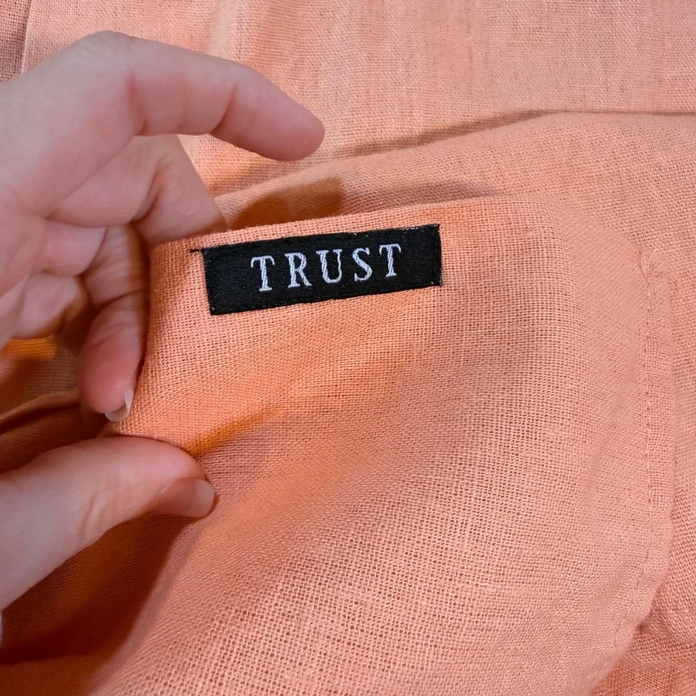 Trust Short Sleeve Linen Blend L Resort Classic Camp Collared‎ Button-Down Beach
